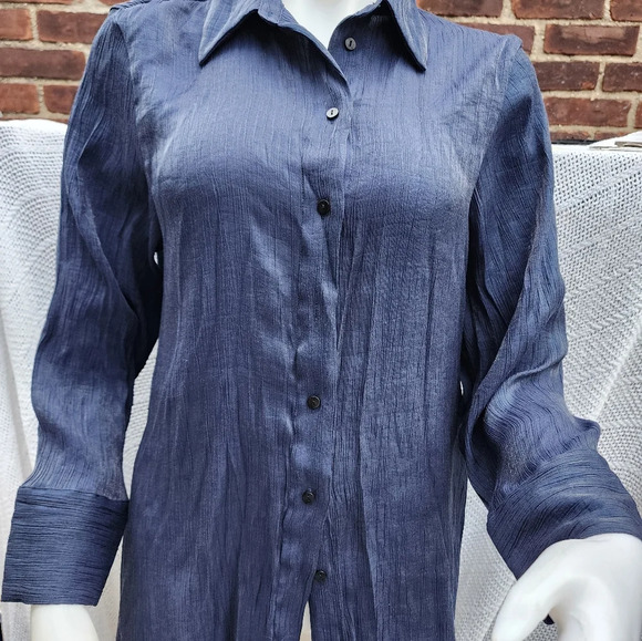 Zara Navy blue shimmery button down S - Picture 3 of 11